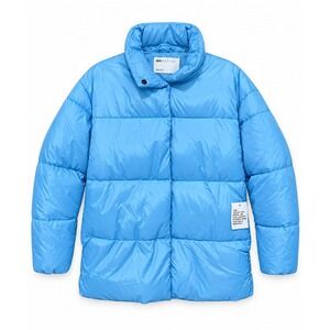 ASOS DESIGN Puffer Jacket Blue Quilted Funnel Neck Coat US 4 Tall NEW Oversized
